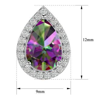 2 1/3 Carat Mystic Topaz and Diamond Pear Shape Stud Earrings In 14 Karat White Gold 