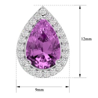 3 1/4 Carat Pink Topaz and Diamond Pear Shape Stud Earrings In 14 Karat White Gold 
