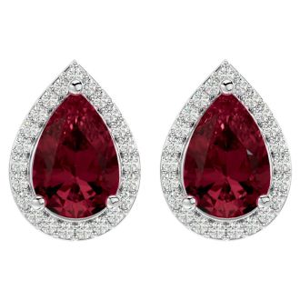Garnet Earrings: Garnet Jewelry: 2 1/3 Carat Garnet and Diamond Pear Shape Stud Earrings In 14 Karat White Gold 