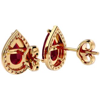 Garnet Earrings: Garnet Jewelry: 2 1/3 Carat Garnet and Diamond Pear Shape Stud Earrings In 14 Karat Yellow Gold 