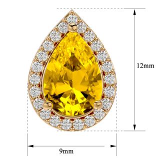 2 1/3 Carat Citrine and Diamond Pear Shape Stud Earrings In 14 Karat Yellow Gold 