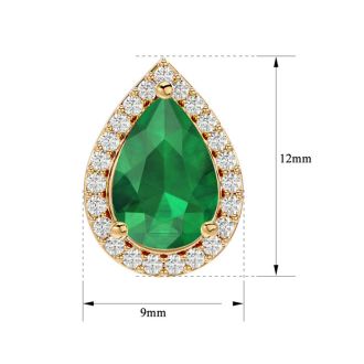 2 1/2 Carat Emerald and Diamond Pear Shape Stud Earrings In 14 Karat Yellow Gold 