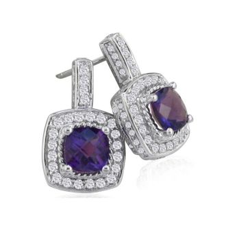 2 1/2ct Amethyst and Diamond Earrings in 14k White Gold