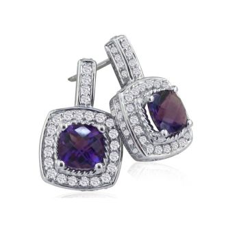 2 1/2ct Amethyst and Diamond Earrings in 14k White Gold