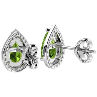 2.85 Carat Peridot and Diamond Pear Shape Stud Earrings In 14 Karat White Gold 