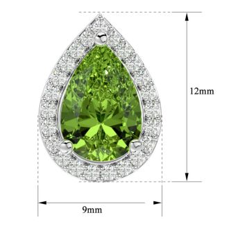 2.85 Carat Peridot and Diamond Pear Shape Stud Earrings In 14 Karat White Gold 