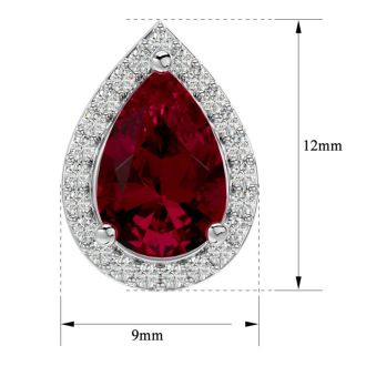 3 1/3 Carat Ruby and Diamond Pear Shape Stud Earrings In 14 Karat White Gold 