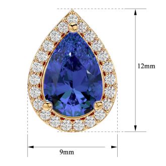 2 3/4 Carat Tanzanite and Diamond Pear Shape Stud Earrings In 14 Karat Yellow Gold 