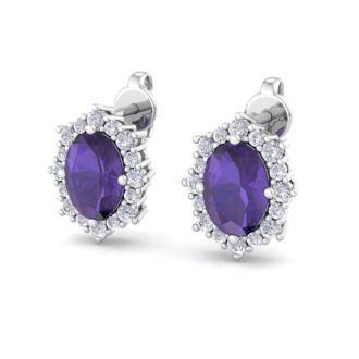 Amethyst Earrings: 2 Carat Amethyst and Diamond Earrings