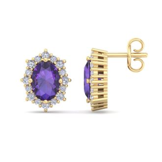 Amethyst Earrings: 2 Carat Amethyst and Diamond Earrings