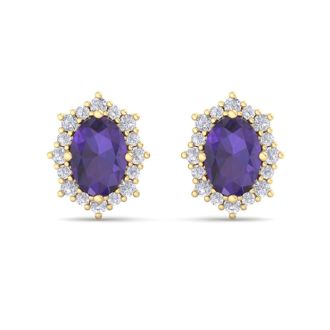 Amethyst Earrings: 2 Carat Amethyst and Diamond Earrings