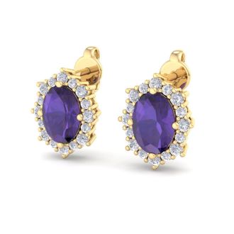 Amethyst Earrings: 2 Carat Amethyst and Diamond Earrings