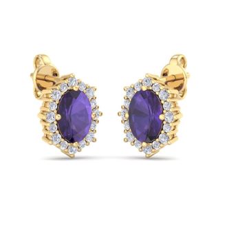 Amethyst Earrings: 2 Carat Amethyst and Diamond Earrings
