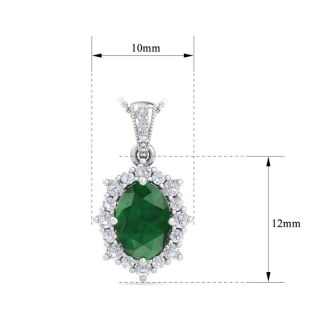 1-1/3 Carat Oval Shape Emerald Necklaces With Diamond Halo In 14 Karat White Gold, 18 Inch Chain