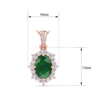 1-1/3 Carat Oval Shape Emerald Necklaces With Diamond Halo In 14 Karat Rose Gold, 18 Inch Chain