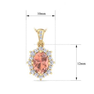 1-1/3 Carat Oval Shape Morganite Necklace With Fancy Diamond Halo In 14K Yellow Gold With 18 Inch Chain