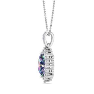 1-3/4 Carat Oval Shape Mystic Topaz Necklace With Diamond Halo In 14 Karat White Gold, 18 Inches