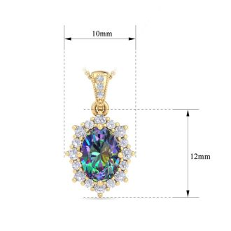 1-3/4 Carat Oval Shape Mystic Topaz Necklace With Diamond Halo In 14 Karat Yellow Gold, 18 Inches