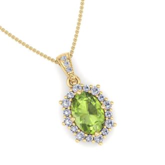 Peridot Necklace: 1 3/4 Carat Peridot and Diamond Necklace