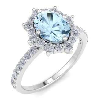 Aquamarine Ring: 1 1/2 Carat Aquamarine and Diamond Ring