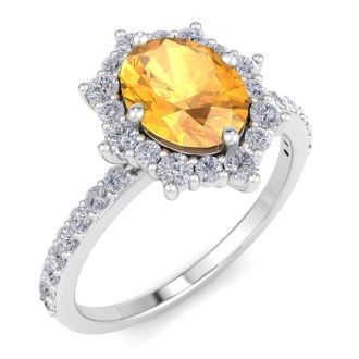 Citrine Ring: 1 1/2 Carat Citrine and Diamond Ring