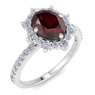 Garnet Ring: 2 Carat Garnet and Diamond Ring