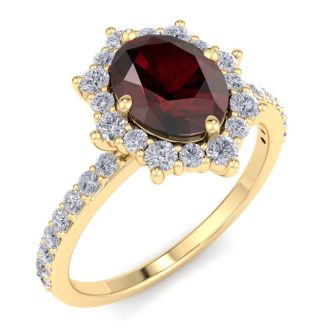 Garnet Ring: 2 Carat Garnet and Diamond Ring