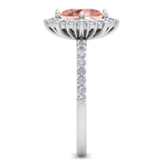 1-1/2 Carat Oval Shape Morganite and Diamond Ring In 14K White Gold
