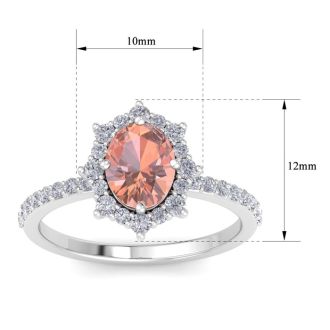 1-1/2 Carat Oval Shape Morganite and Diamond Ring In 14K White Gold