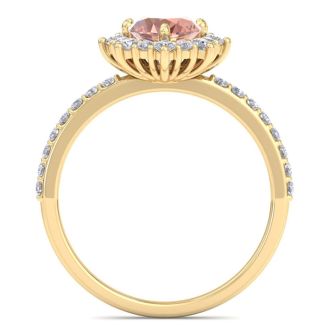 1-1/2 Carat Oval Shape Morganite and Diamond Ring In 14K Yellow Gold