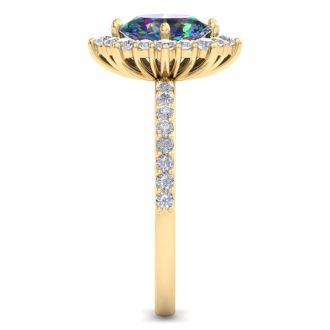 2 Carat Oval Shape Mystic Topaz Ring With Diamond Halo In 14 Karat Yellow Gold