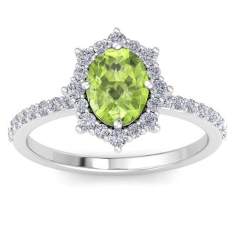 Peridot Ring: 2 Carat Peridot and Diamond Ring