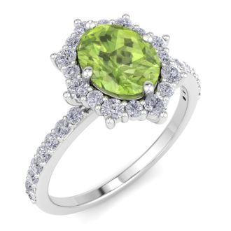 Peridot Ring: 2 Carat Peridot and Diamond Ring