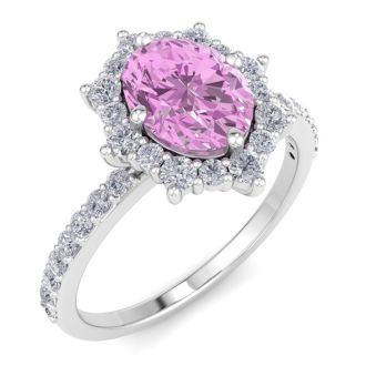 Pink Topaz Ring: 2 Carat Pink Topaz and Diamond Ring