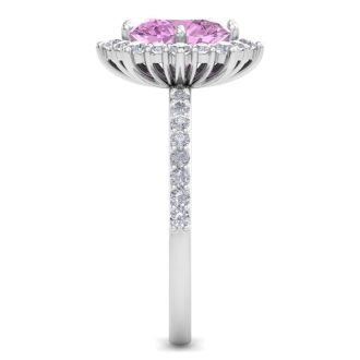 Pink Topaz Ring: 2 Carat Pink Topaz and Diamond Ring