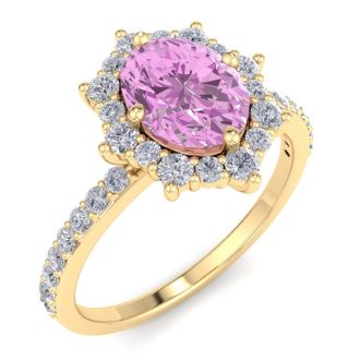 Pink Topaz Ring: 2 Carat Pink Topaz and Diamond Ring