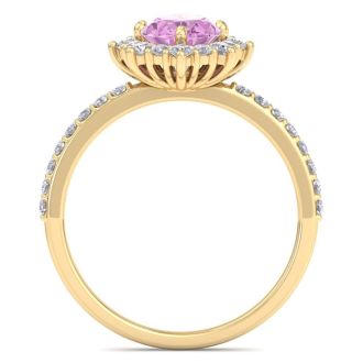Pink Topaz Ring: 2 Carat Pink Topaz and Diamond Ring