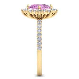 Pink Topaz Ring: 2 Carat Pink Topaz and Diamond Ring