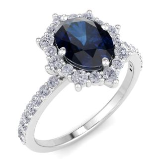 Sapphire Ring: 2 Carat Sapphire and Diamond Ring