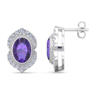 Amethyst Earrings: 2 Carat Amethyst and Diamond Earrings