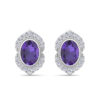 Amethyst Earrings: 2 Carat Amethyst and Diamond Earrings