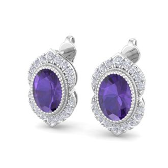 Amethyst Earrings: 2 Carat Amethyst and Diamond Earrings