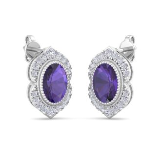 Amethyst Earrings: 2 Carat Amethyst and Diamond Earrings