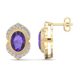 Amethyst Earrings: 2 Carat Amethyst and Diamond Earrings