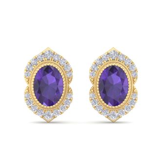 Amethyst Earrings: 2 Carat Amethyst and Diamond Earrings