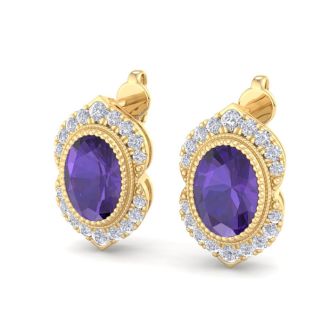 Amethyst Earrings: 2 Carat Amethyst and Diamond Earrings