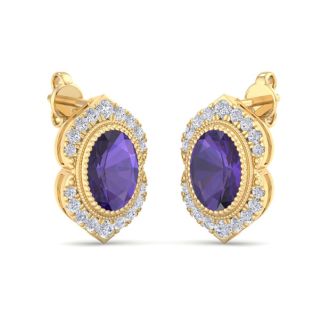 Amethyst Earrings: 2 Carat Amethyst and Diamond Earrings