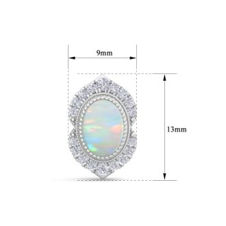 2 Carat Oval Shape Opal and Diamond Earrings In 14K White Gold