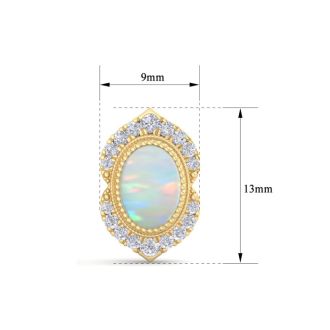 2 Carat Oval Shape Opal and Diamond Earrings In 14K Yellow Gold
