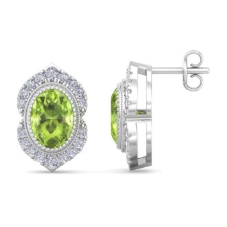 Peridot Earrings: 2 1/2 Carat Peridot and Diamond Earrings